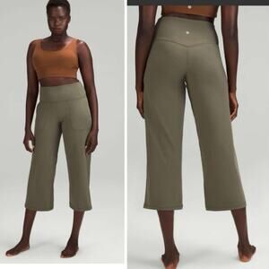 Lululemon Align High-Rise Wide Leg Crop 23" Size 10 Army Green Athleisure Lounge